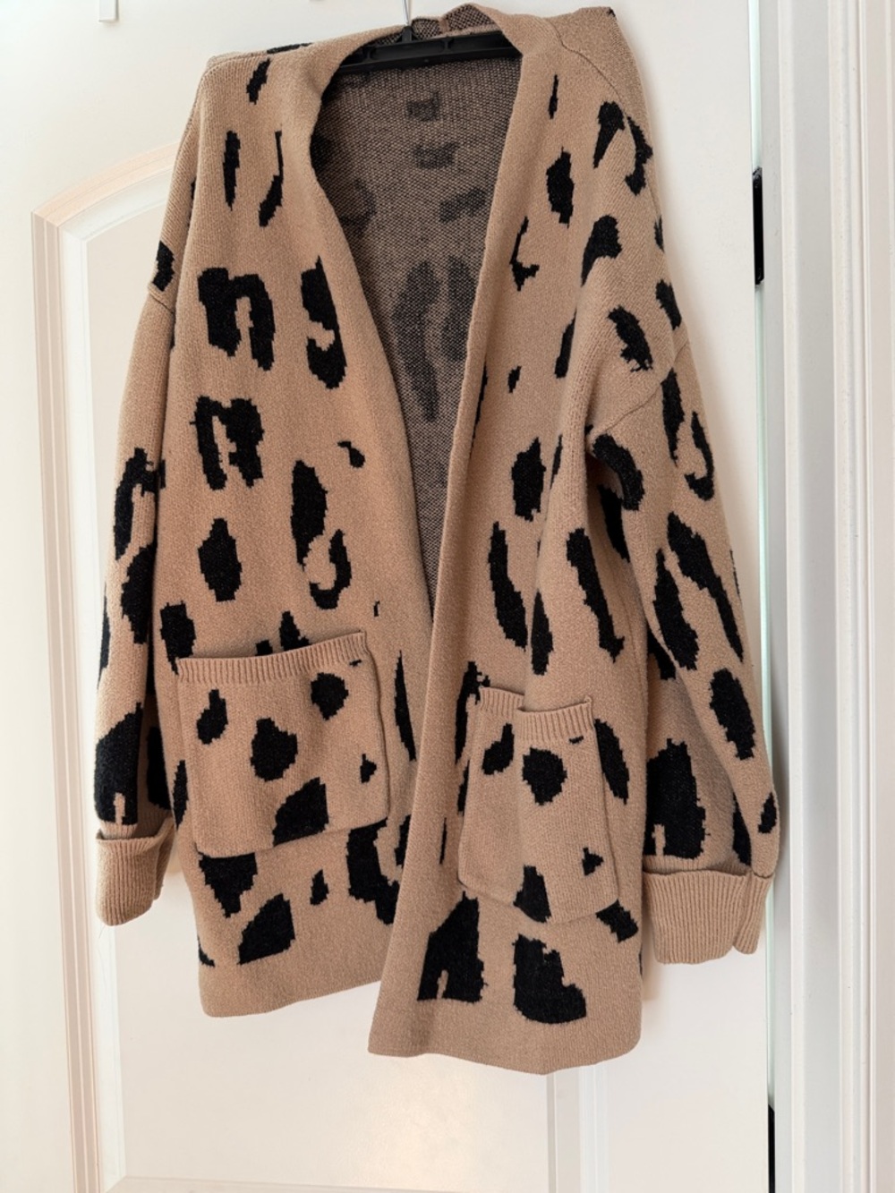 Chunky Leopard-Print Open Cardigan - Tan/Black